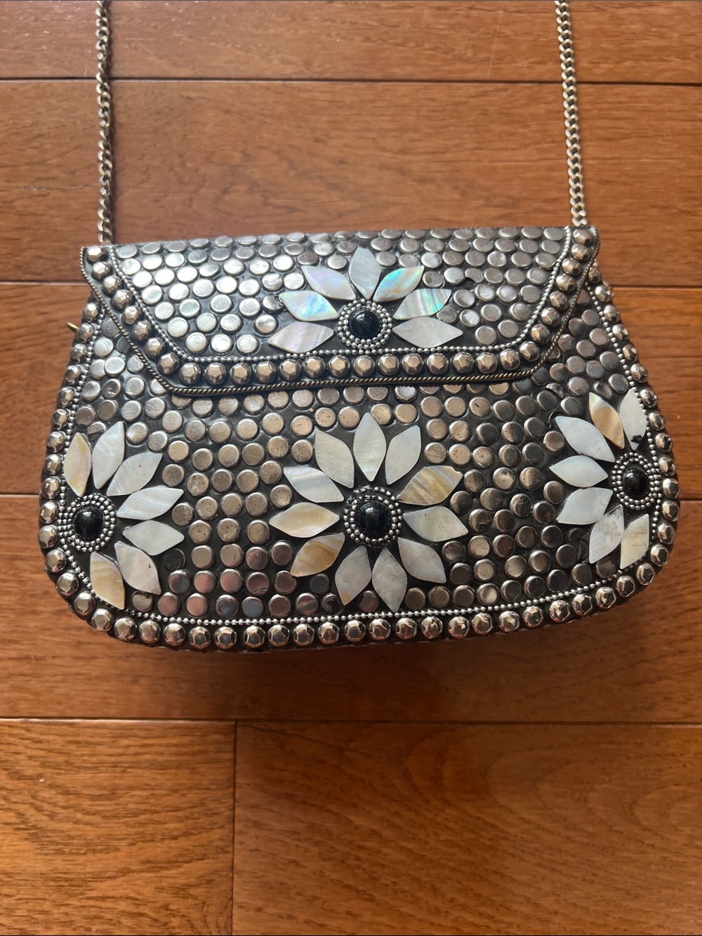 💕Antik Kraft Silver Metal Floral Inlay Bag/Purse💕